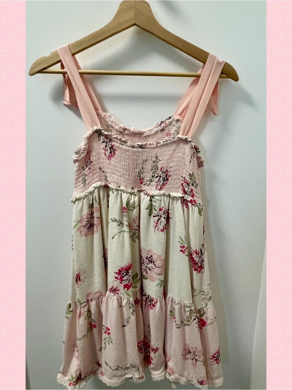 Zunie Pink and Cream Floral Smocked Sundress for Kids